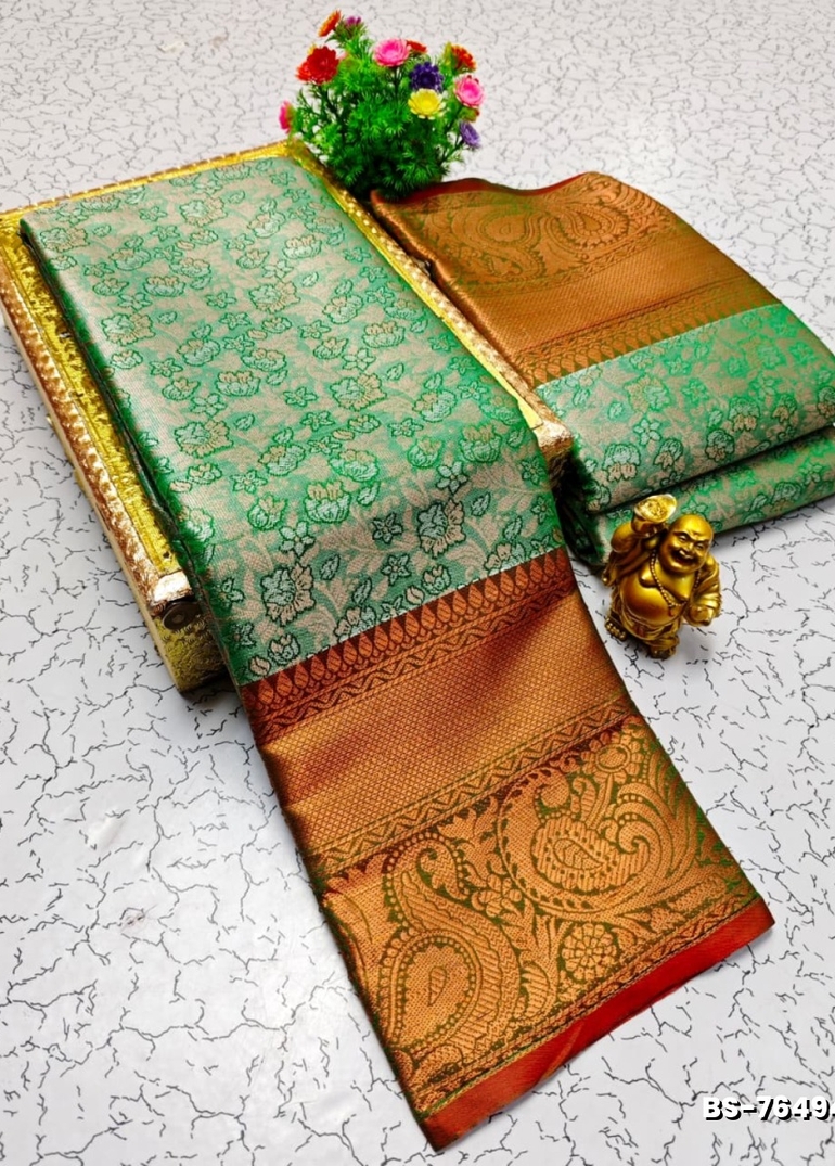Premium Bridal Tissue Silk Saree with Intricate Zari Weave- LIGHT GREEN SHADE (1)