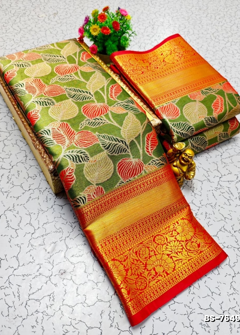 Premium Bridal Tissue Silk Saree with Intricate Zari Weave- NORMAL GREEN