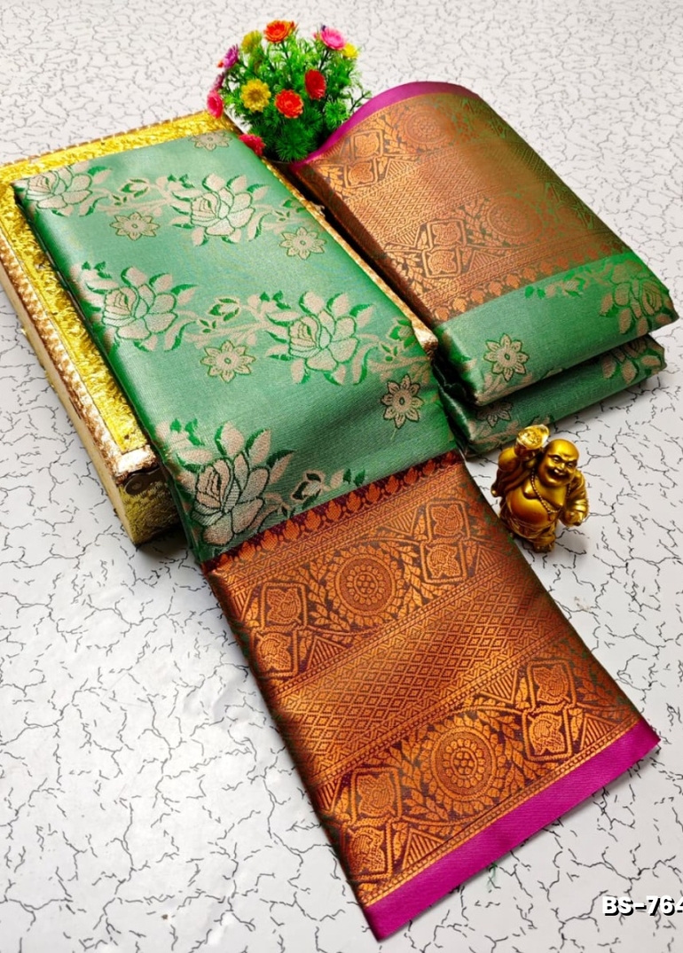 Premium Bridal Tissue Silk Saree with Intricate Zari Weave- TURQUOISE GREEN