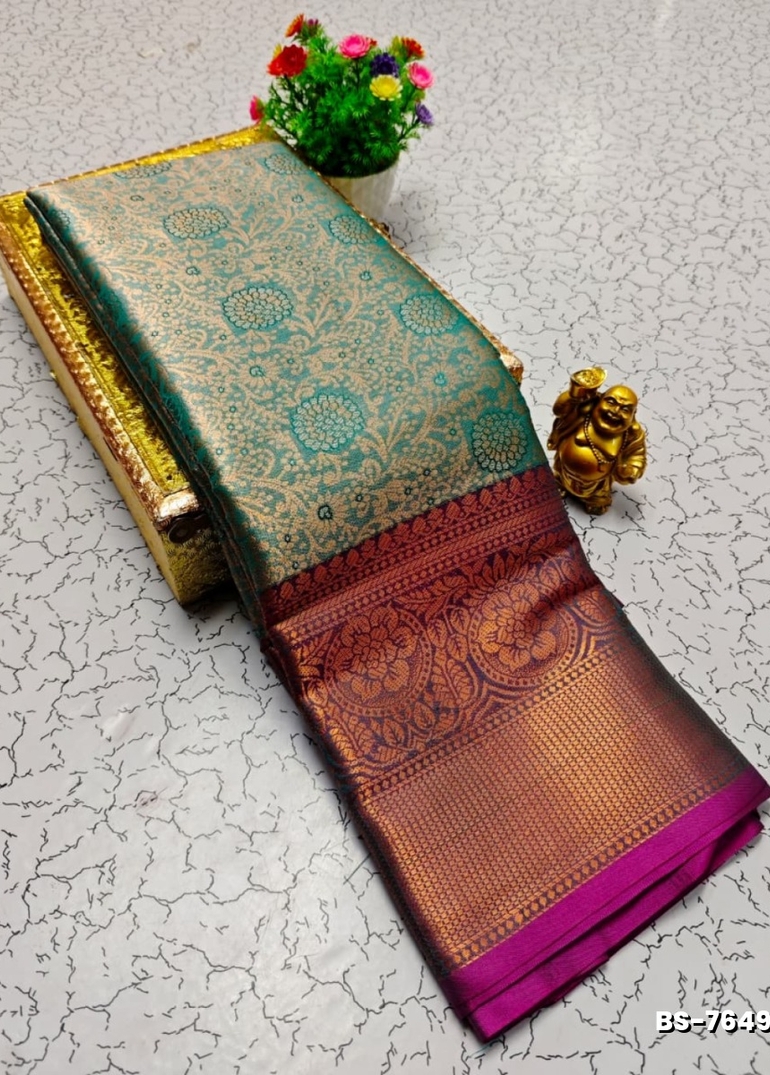 Premium Bridal Tissue Silk Saree with Intricate Zari Weave - LITE GREEN (5)