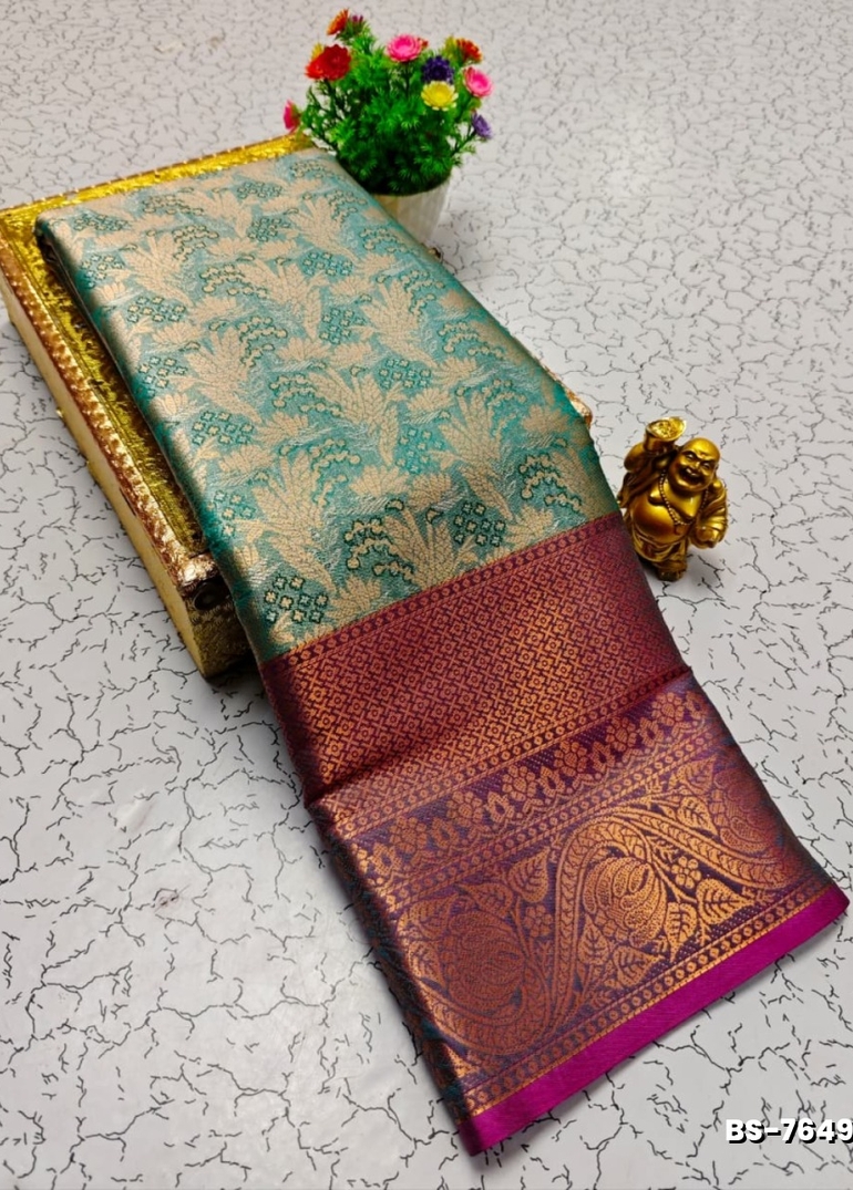 Premium Bridal Tissue Silk Saree with Intricate Zari Weave- FLORAISON GREEN