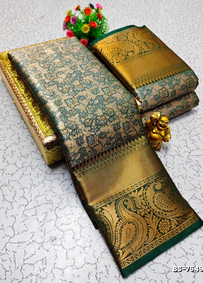 Premium Bridal Tissue Silk Saree with Intricate Zari Weave- GREEN COLOUR