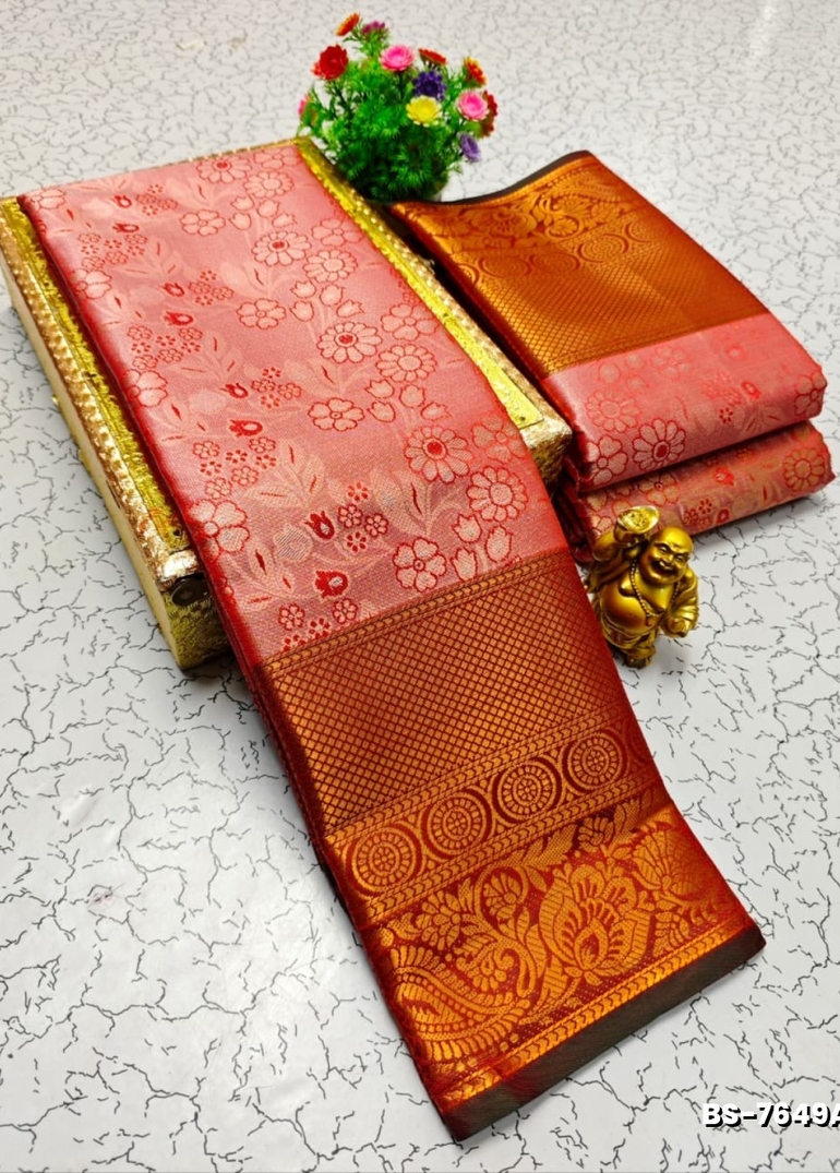 Premium Bridal Tissue Silk Saree with Intricate Zari Weave- LITE PEACH (7)
