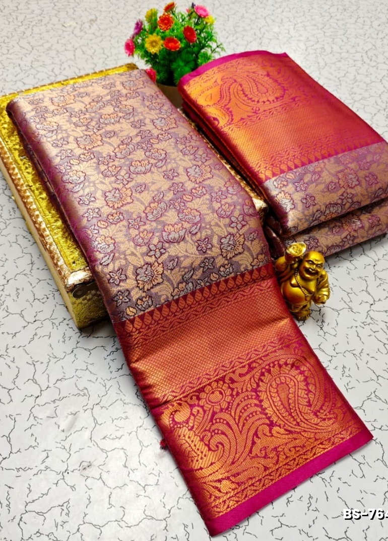 Premium Bridal Tissue Silk Saree with Intricate Zari Weave- RUBY COLOUR