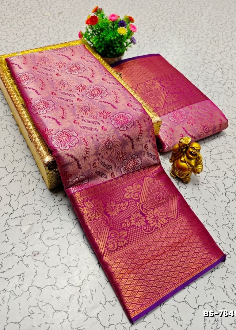 Premium Bridal Tissue Silk Saree with Intricate Zari Weave- PINK (1)