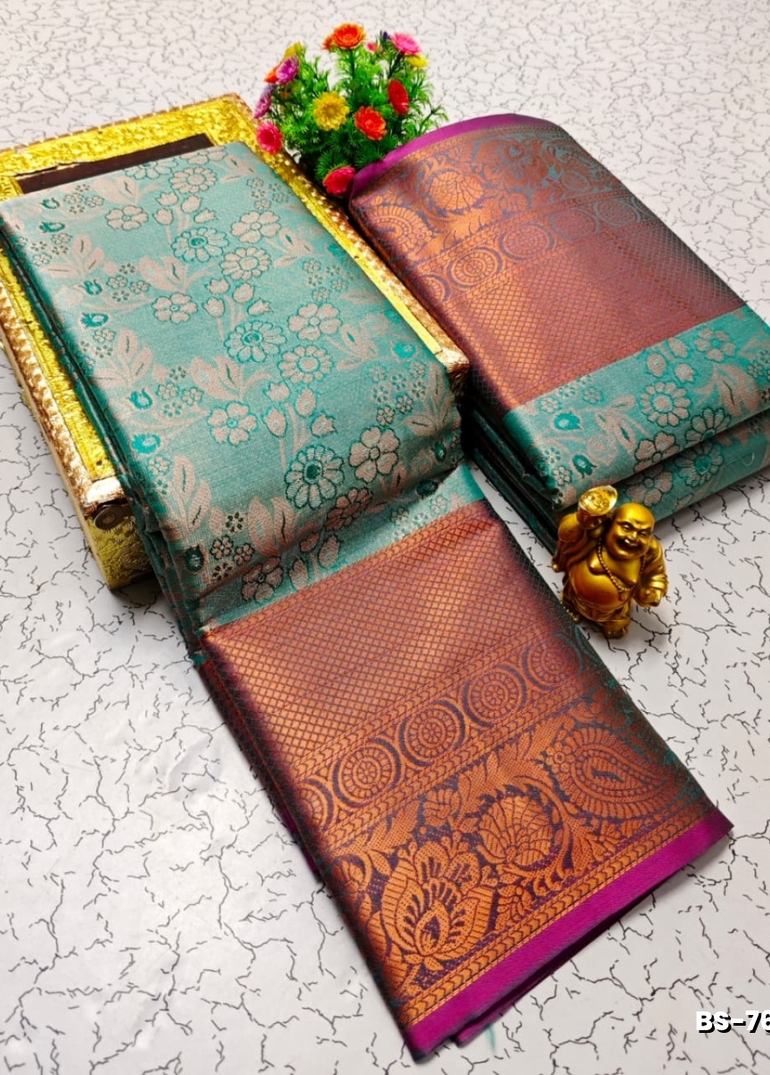 Premium Bridal Tissue Silk Saree with Intricate Zari Weave- EMERALD COLOUR