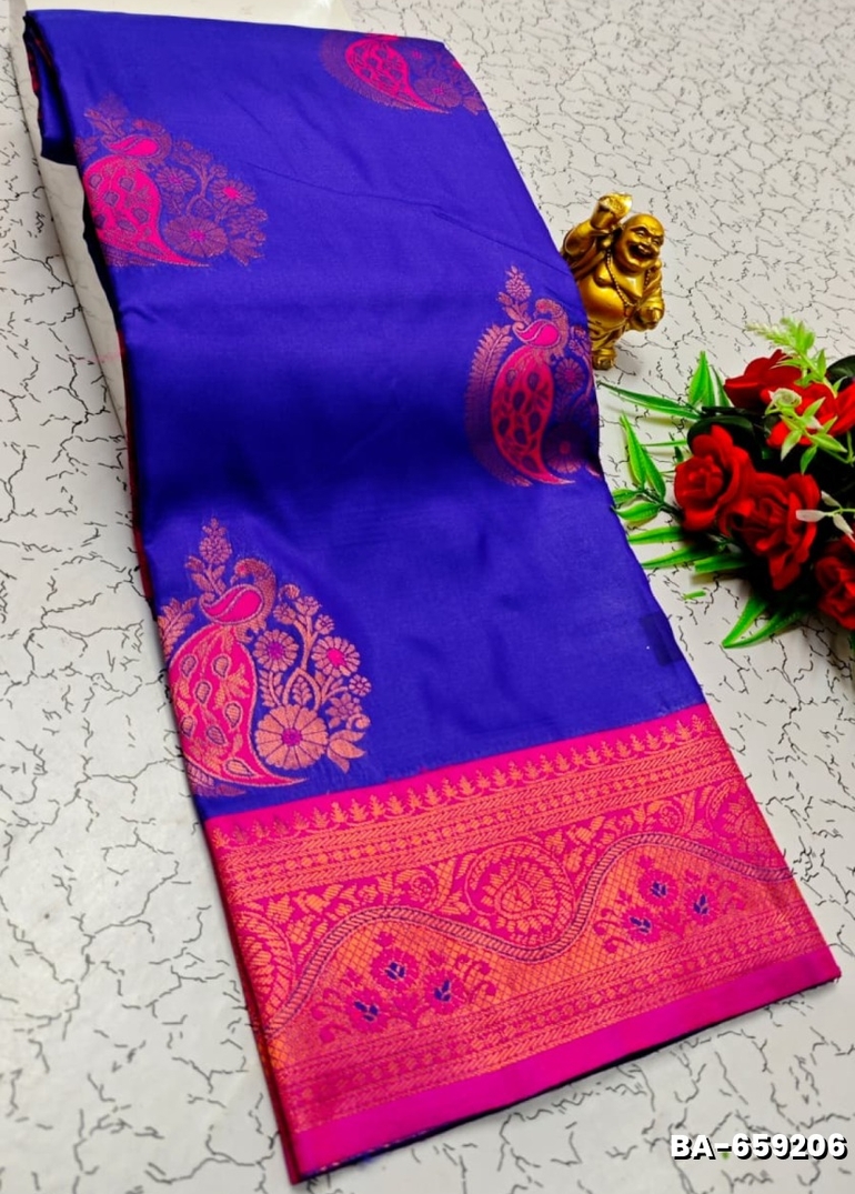 Premium Meena work Soft Silk Saree weddings, festivals, traditional Wear - ROYAL BLUE