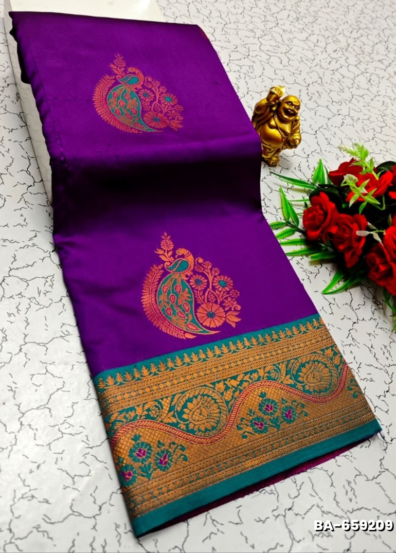 Premium Meena work Soft Silk Saree weddings, festivals, traditional Wear - PURPLE COLOUR