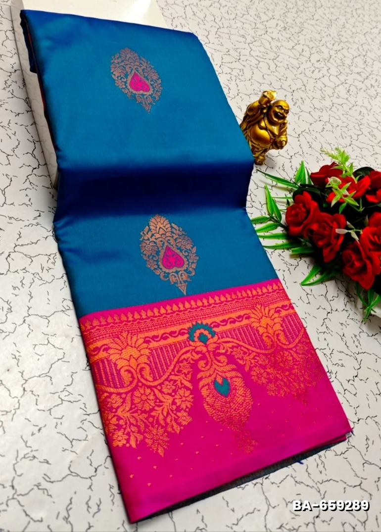 Premium Meena work Soft Silk Saree weddings, festivals, traditional Wear - BLUE COLOUR (1)
