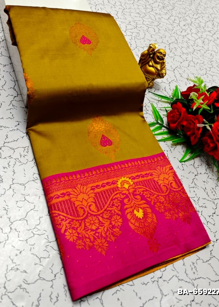 Premium Meena work Soft Silk Saree weddings, festivals, traditional Wear - MEHENDHI GREEN