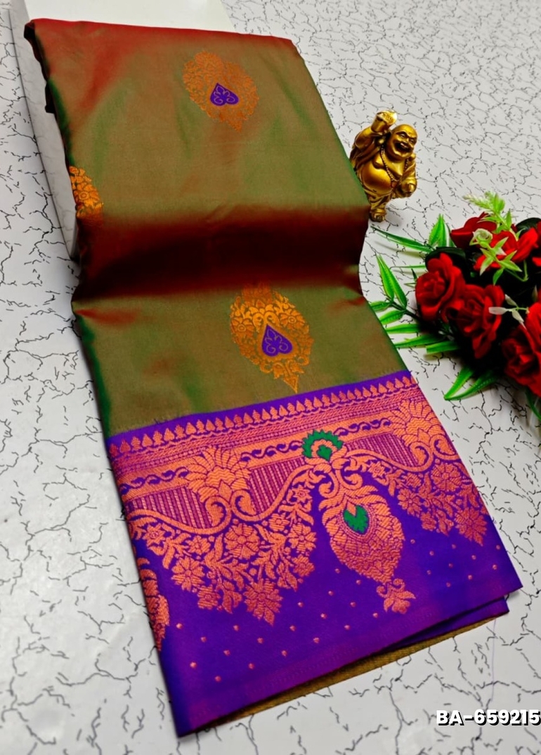 Premium Meena work Soft Silk Saree weddings, festivals, traditional Wear - GREEN