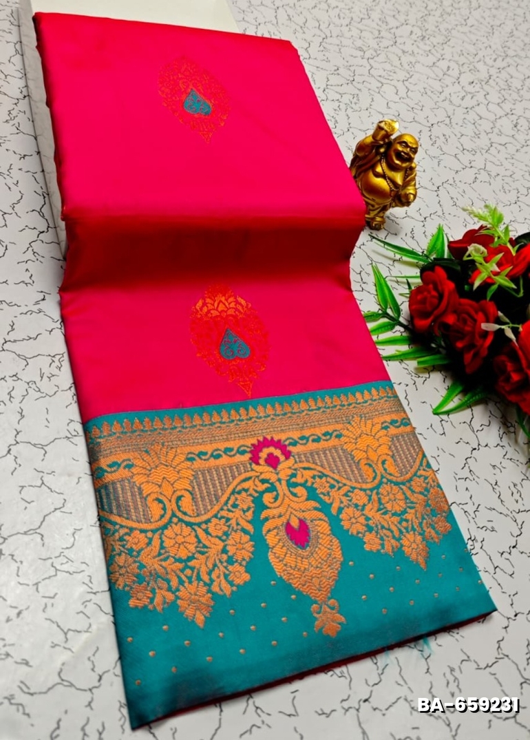 Premium Meena work Soft Silk Saree weddings, festivals, traditional Wear - DARK PINK