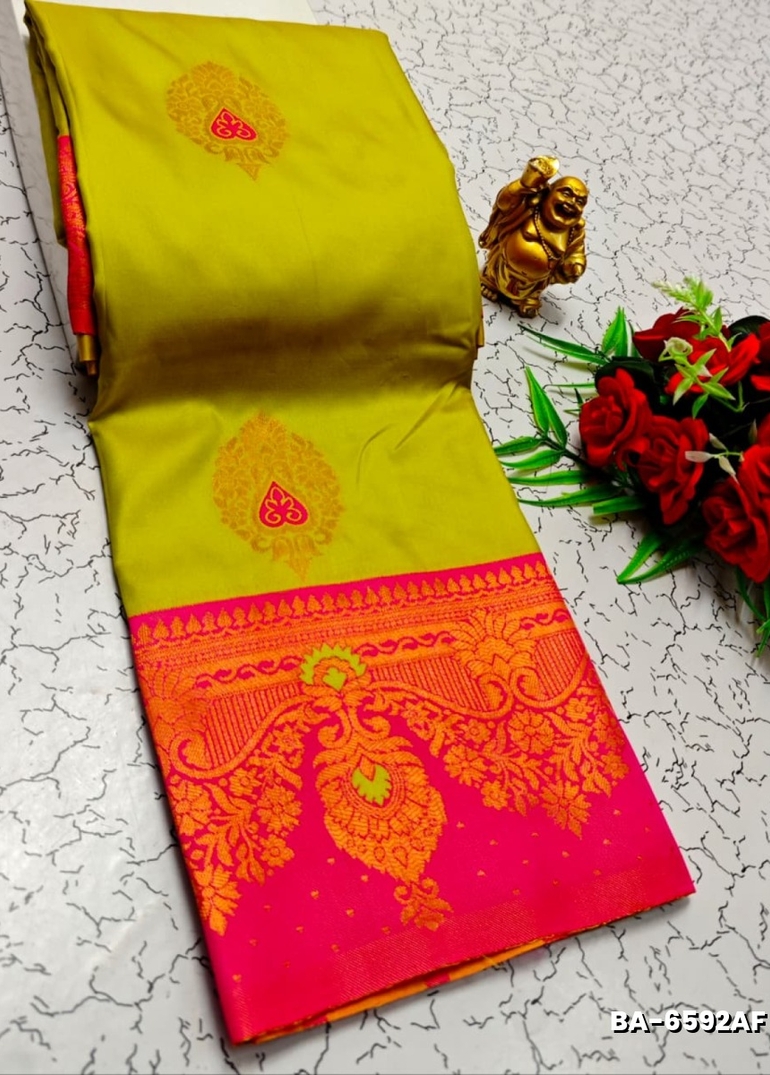 Premium Meena work Soft Silk Saree weddings, festivals, traditional Wear - LEMON GREEN N (1)