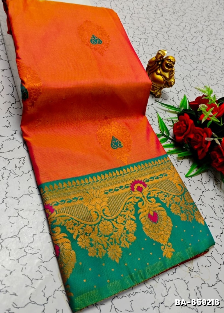 Premium Meena work Soft Silk Saree weddings, festivals, traditional Wear - ORANGE