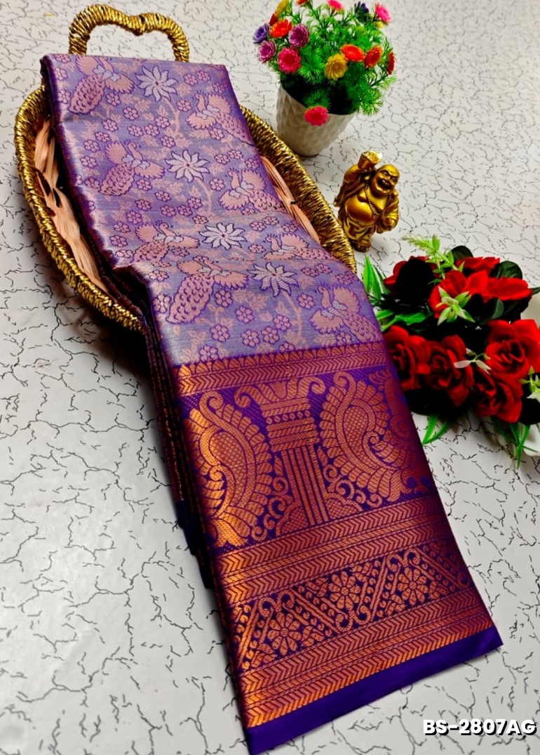 Premium Bridal Tissue Silk Saree with Intricate Zari Weave- LAVENDER DARK (2)