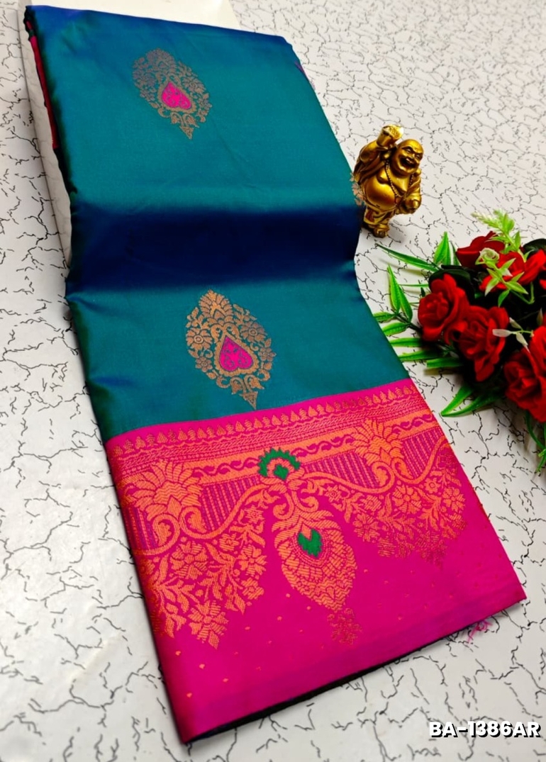 Premium Meena work Soft Silk Saree weddings, festivals, traditional Wear - PEACOCK GREEN (2)