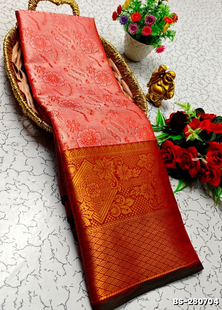 Premium Bridal Tissue Silk Saree with Intricate Zari Weave- RED (2)