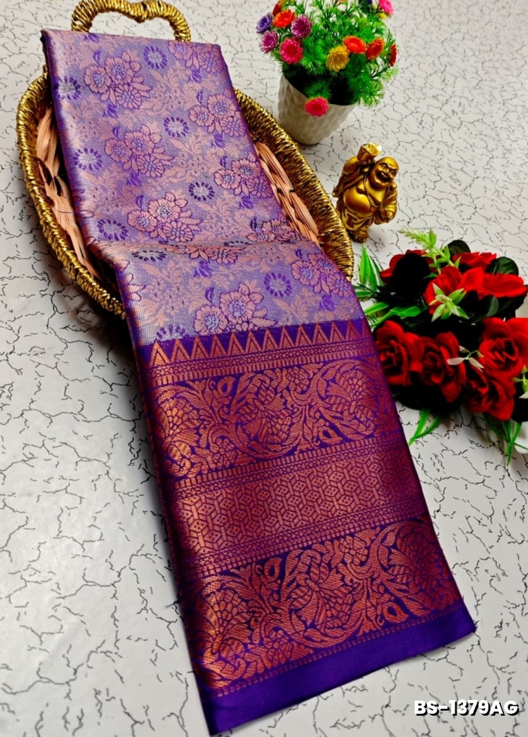 Premium Bridal Tissue Silk Saree with Intricate Zari Weave - LAVENDER DARK (3)