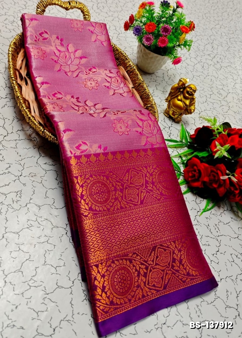 Premium Bridal Tissue Silk Saree with Intricate Zari Weave- PINK (3)