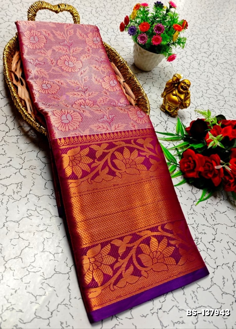 Premium Bridal Tissue Silk Saree with Intricate Zari Weave- LIGHT PINK