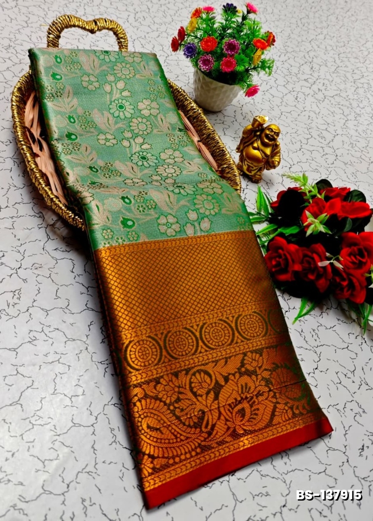 Premium Bridal Tissue Silk Saree with Intricate Zari Weave- GREEN (2)