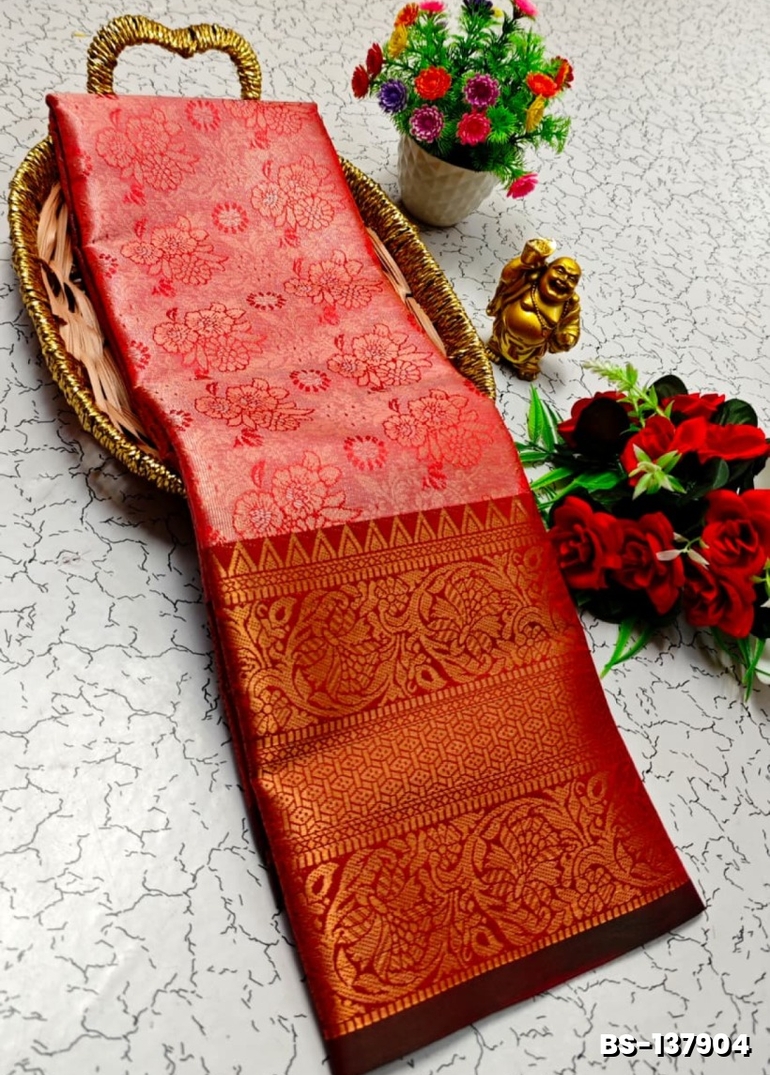 Premium Bridal Tissue Silk Saree with Intricate Zari Weave - RED (3)
