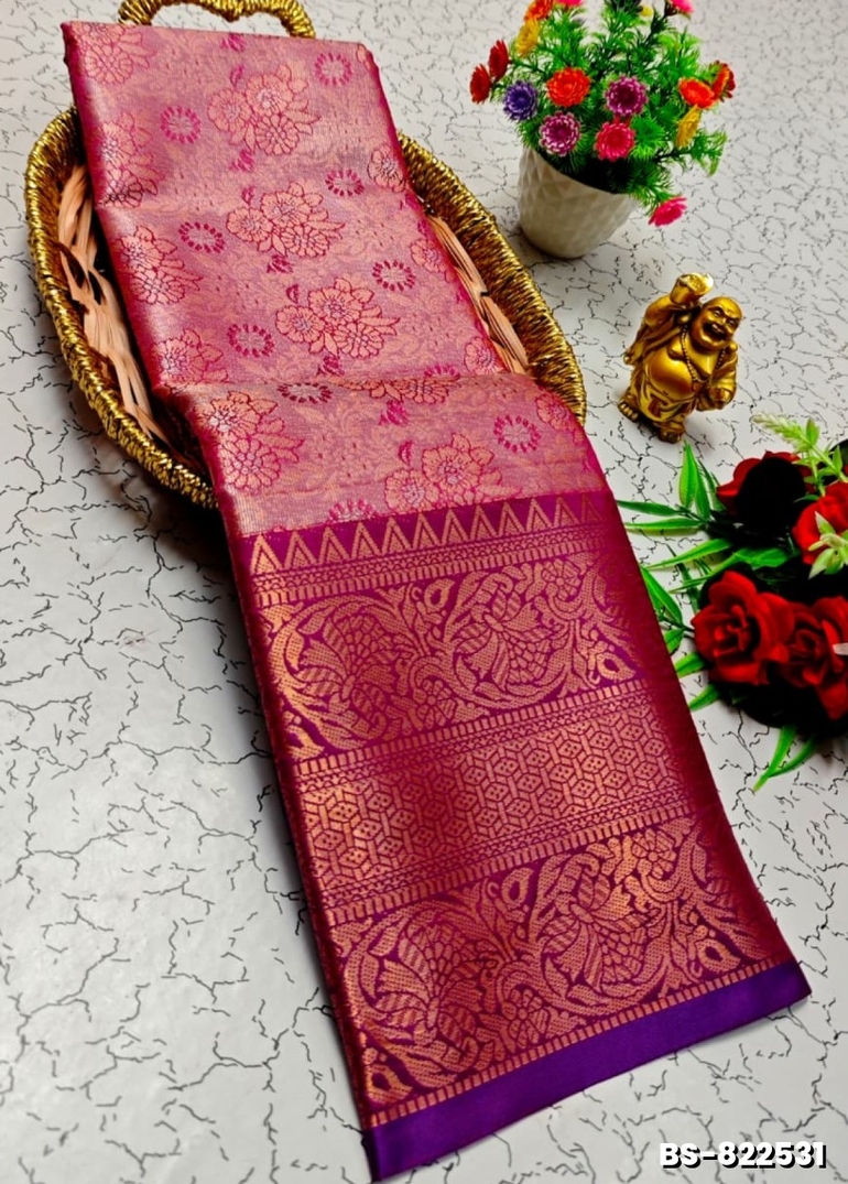 Premium Bridal Tissue Silk Saree with Intricate Zari Weave- DARK PINK (2)