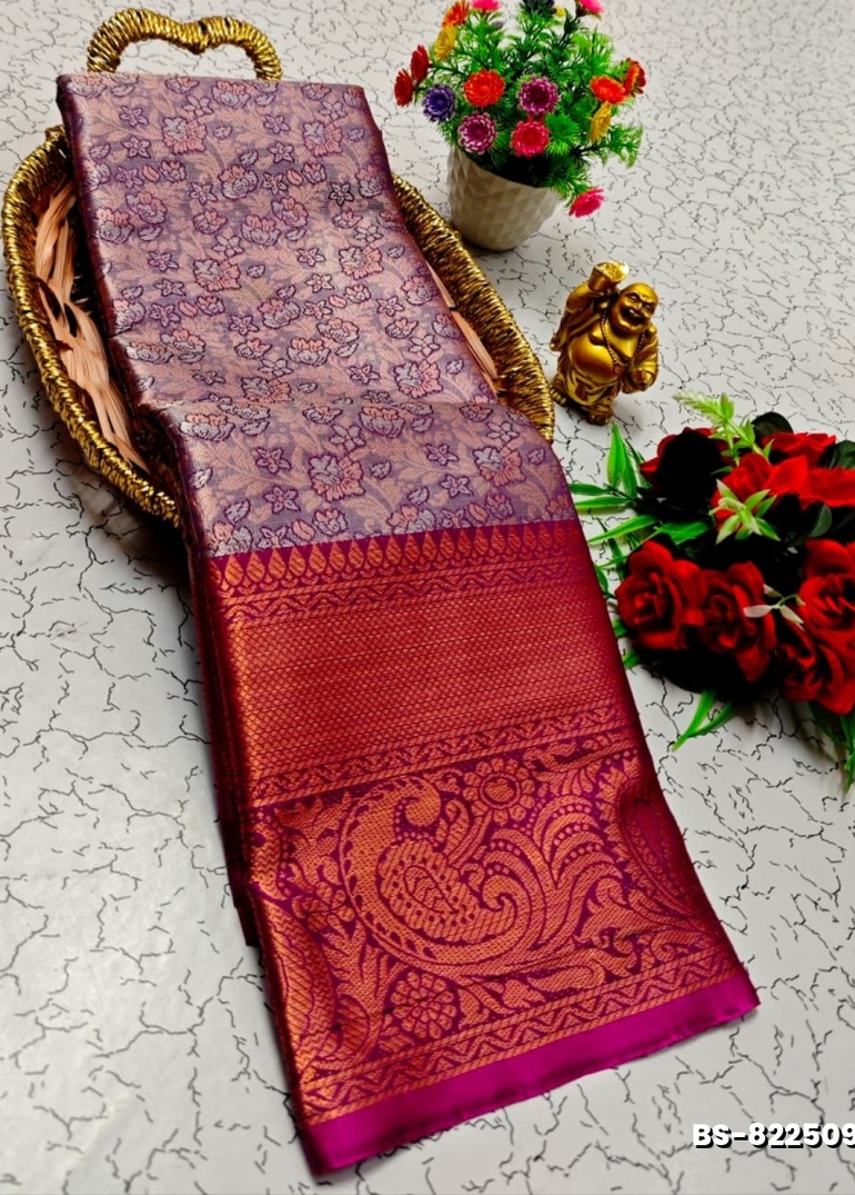 Premium Bridal Tissue Silk Saree with Intricate Zari Weave- PURPLE COLOUR (1)