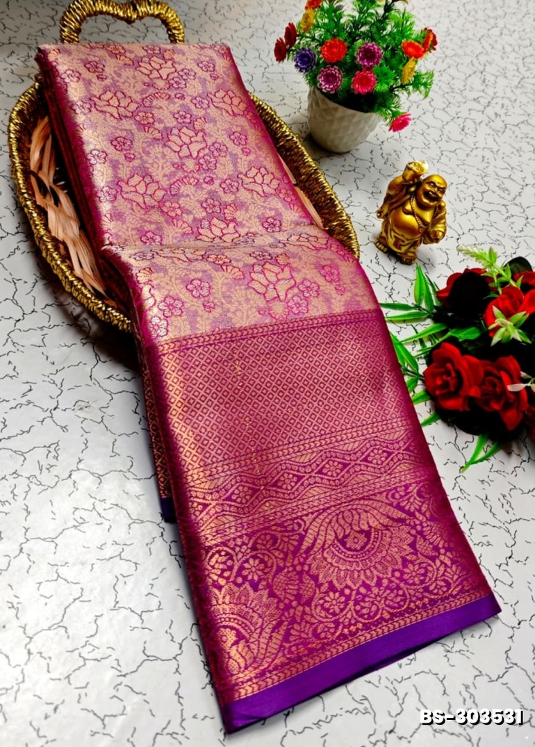 Premium Bridal Tissue Silk Saree with Intricate Zari Weave - DARK PINK (1)