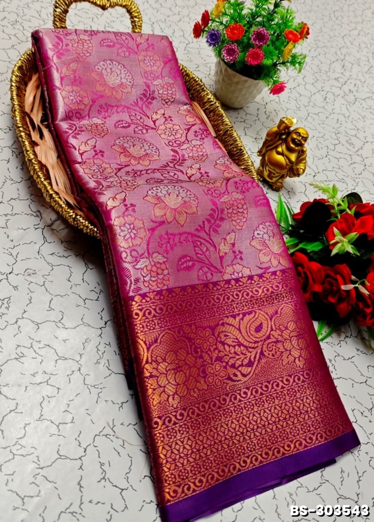 Premium Bridal Tissue Silk Saree with Intricate Zari Weave - LIGHT PINK (1)