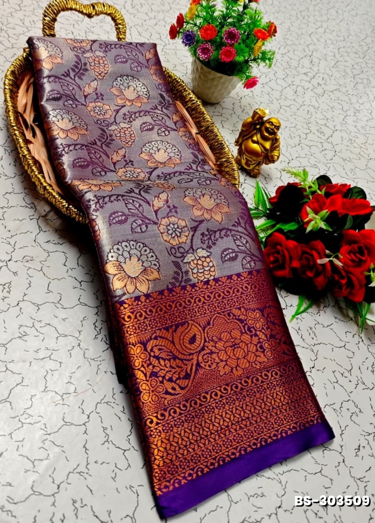 Premium Bridal Tissue Silk Saree with Intricate Zari Weave - PURPLE COLOUR (1)