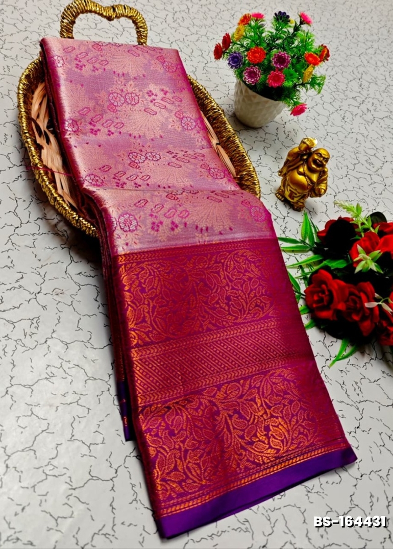 Premium Bridal Tissue Silk Saree with Intricate Zari Weave - DARK PINK (2)