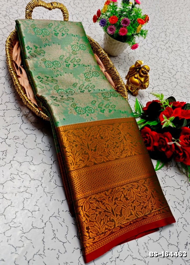 Premium Bridal Tissue Silk Saree with Intricate Zari Weave - GREEN COLOUR (1)