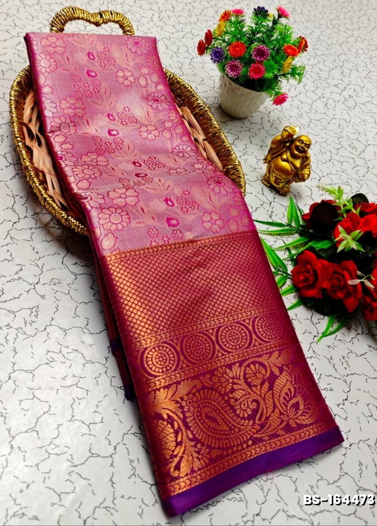 Premium Bridal Tissue Silk Saree with Intricate Zari Weave - RUBY COLOUR