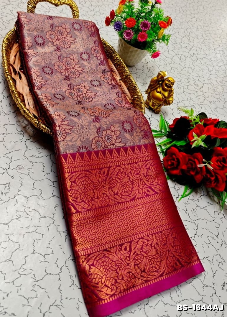 Premium Bridal Tissue Silk Saree with Intricate Zari Weave - DUAL COLOR (2)