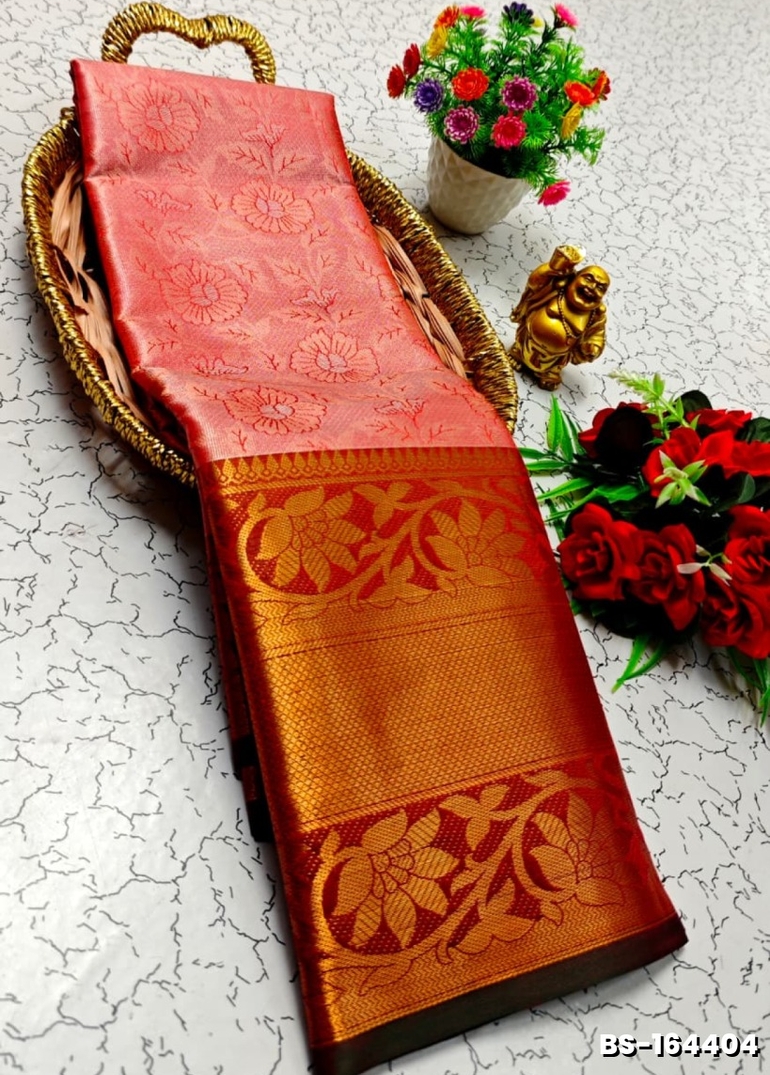 Premium Bridal Tissue Silk Saree with Intricate Zari Weave - RED (2)