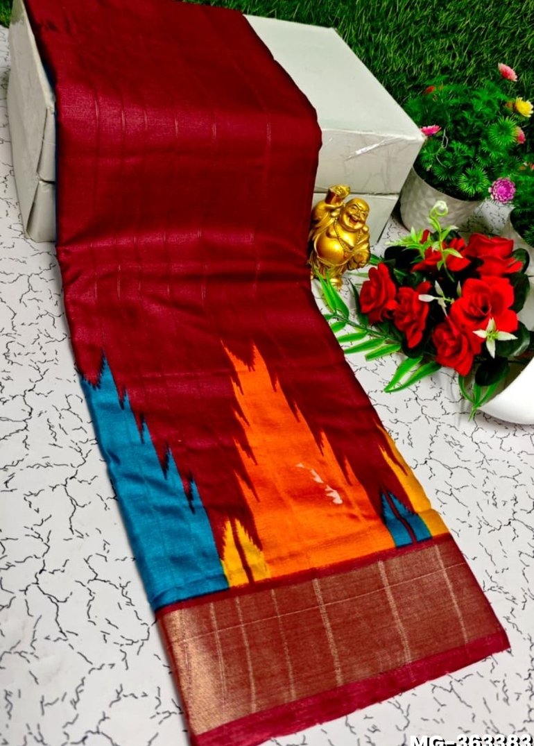 Traditional Look Malgudi Silk Saree Lightweight Silk Blend Saree - TOMATO COLOUR