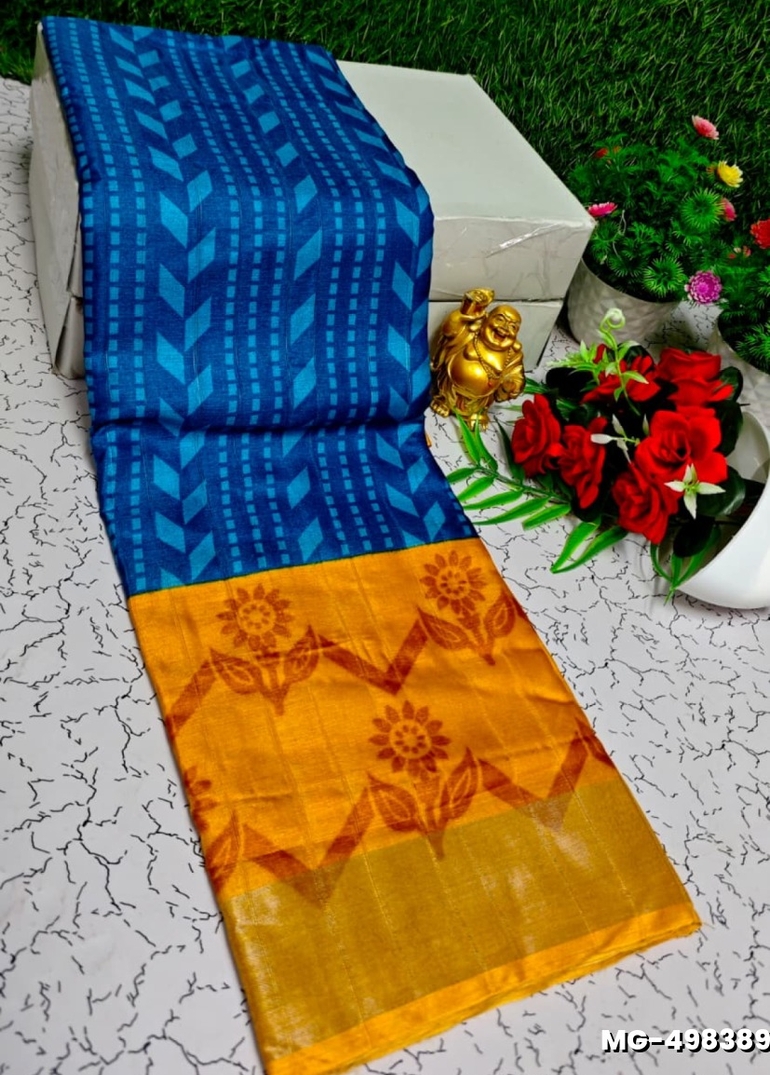 Traditional Look Malgudi Silk Saree Lightweight Silk Blend Saree - BLUE COLOUR (1)