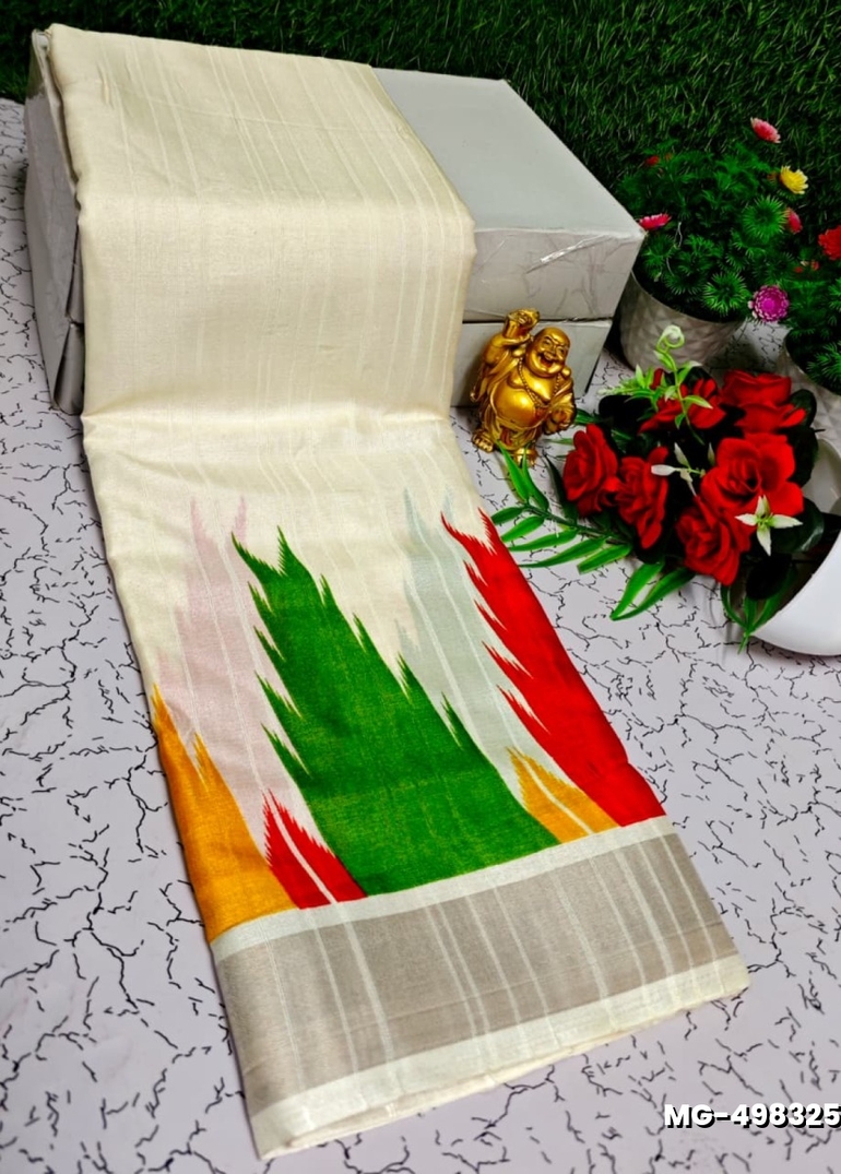 Traditional Look Malgudi Silk Saree Lightweight Silk Blend Saree - WHITE (1)
