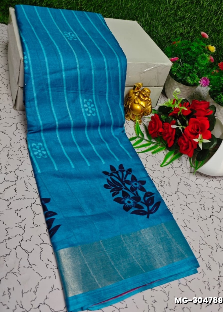 Traditional Look Malgudi Silk Saree Lightweight Silk Blend Saree - BLUE COLOUR (2)