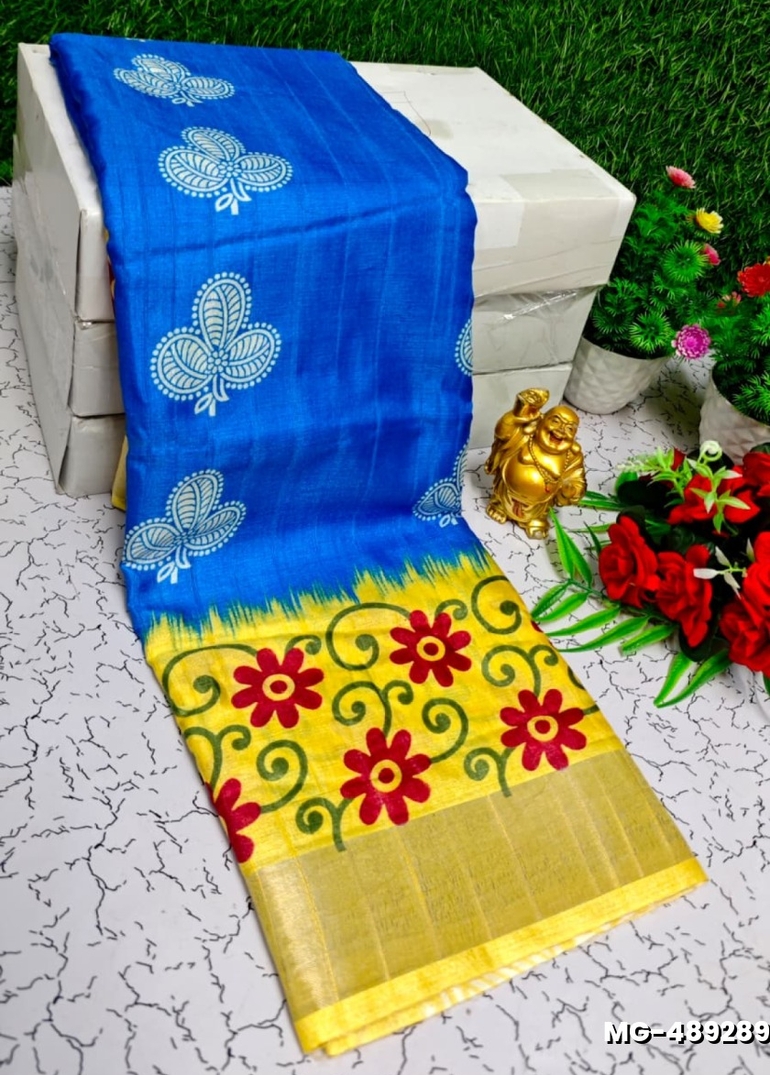 Traditional Look Malgudi Silk Saree Lightweight Silk Blend Saree - BLUE COLOUR (3)
