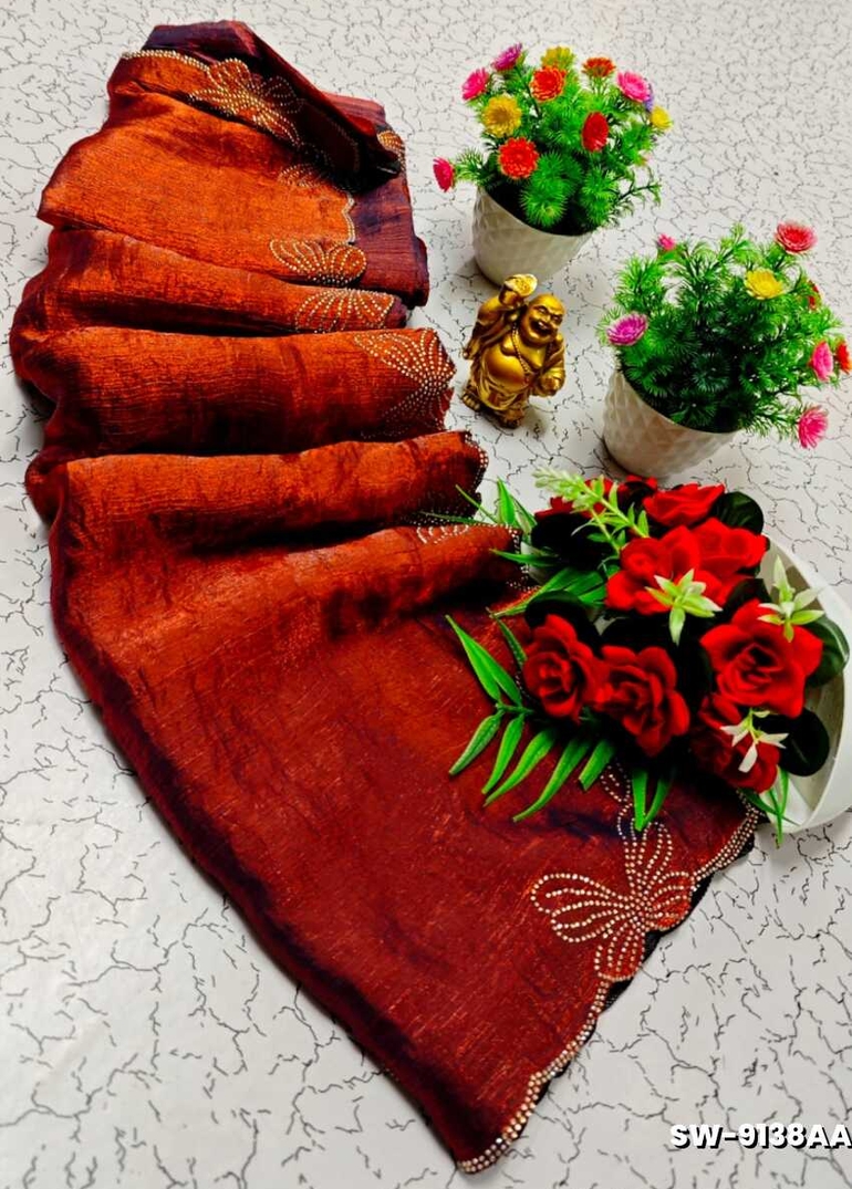 Butterfly Celestial  grace stone work space silk Royal design  modern fancy item saree - MILD COPPER