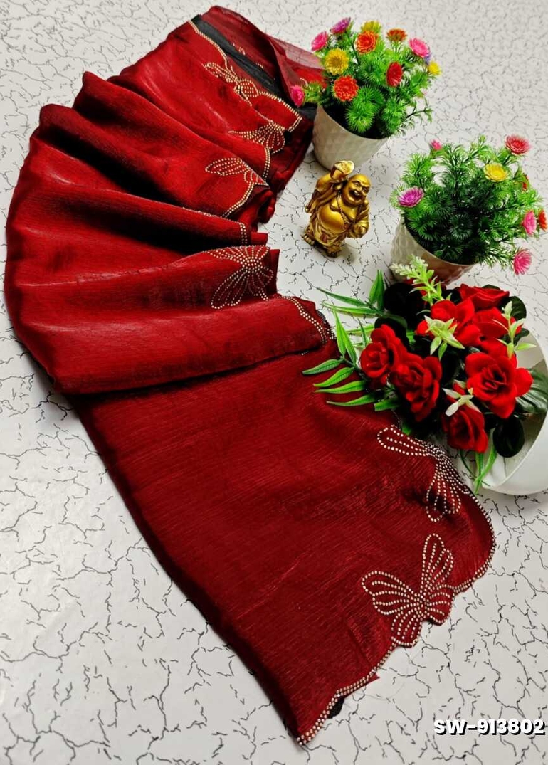 Butterfly Celestial  grace stone work space silk Royal design  modern fancy item saree - MERUN