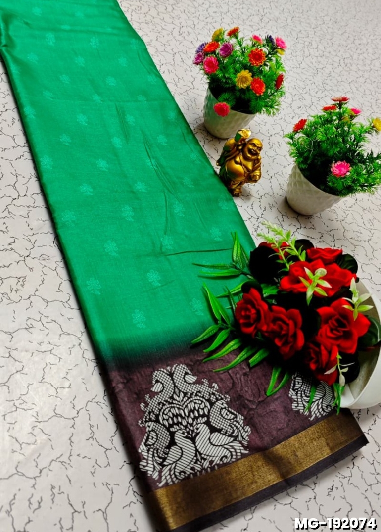 Traditional Look Malgudi Silk Saree Lightweight Silk Blend Saree - EMERALD COLOUR