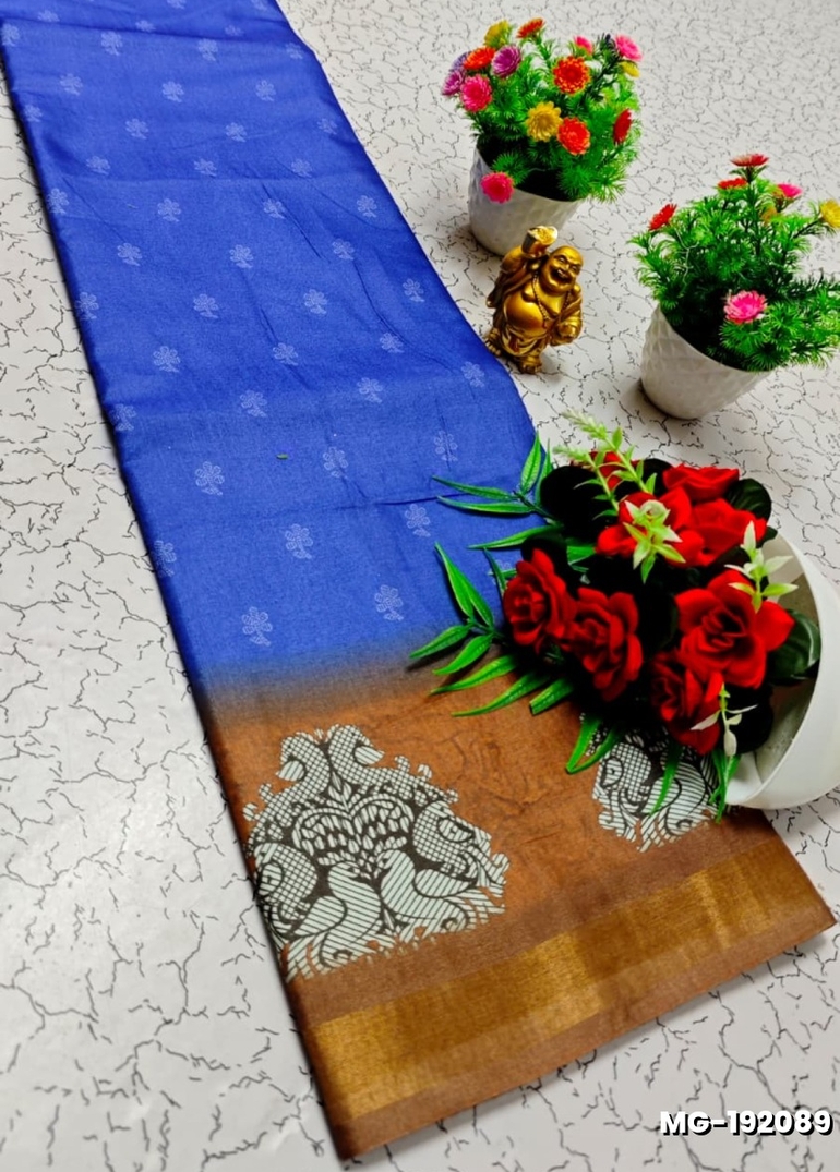 Traditional Look Malgudi Silk Saree Lightweight Silk Blend Saree - BLUE COLOUR (4)