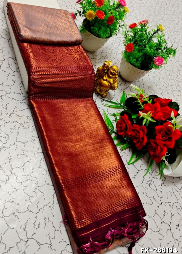 Premium Fancy kubera Softy Saree Rapier Fancy  Light Weight Silk Saree - CHOCOLATE COLOR