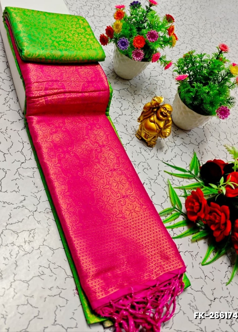 Premium Fancy kubera Softy Saree Rapier Fancy  Light Weight Silk Saree - EMERALD COLOUR