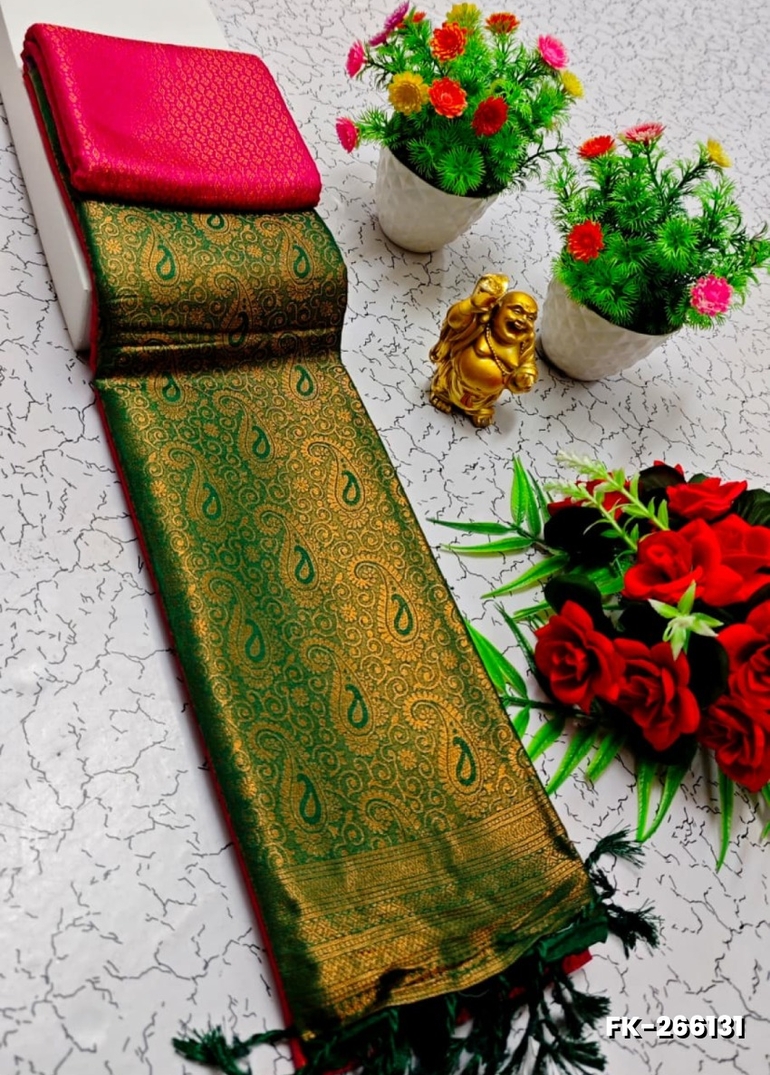 Premium Fancy kubera Softy Saree Rapier Fancy  Light Weight Silk Saree - DARK PINK