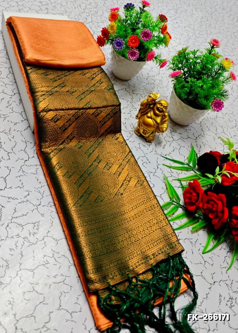 Premium Fancy kubera Softy Saree Rapier Fancy  Light Weight Silk Saree - PEACH COLOUR