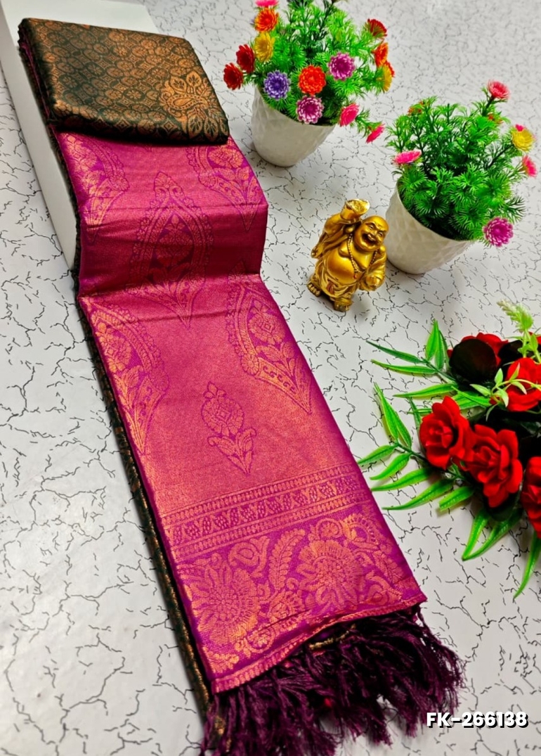 Premium Fancy kubera Softy Saree Rapier Fancy  Light Weight Silk Saree - DARK GREEN